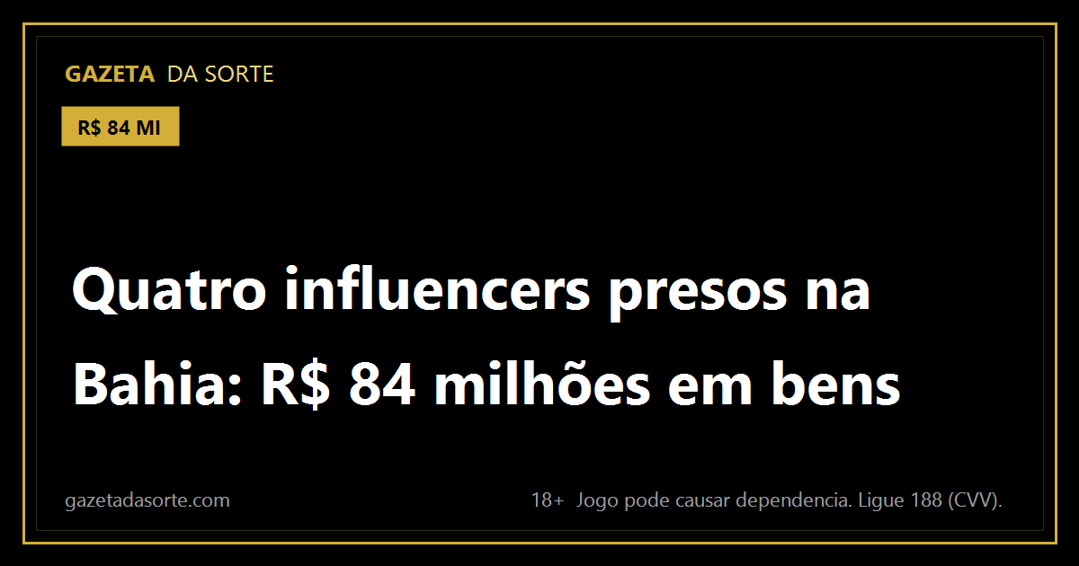 Arte pronta da matéria: Quatro influencers presos na Bahia: R$ 84 milhões, caminhonete de R$ 350 mil e pistola
